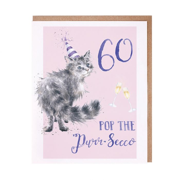 60 Pop The Purr-Secco - Greeting Card - Birthday