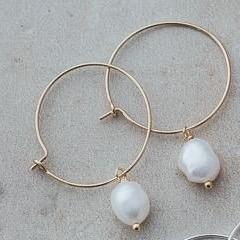Bellamy Hoop Earrings - White Pearl