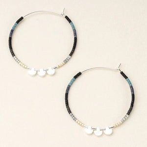 Black Multi & Silver - Chromacolor Miyuki Large Hoop Earring