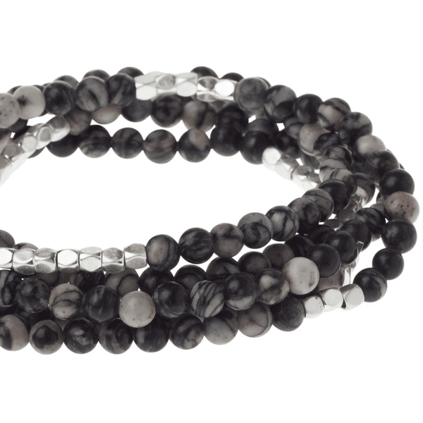 Black Network Agate - Stone Of Inner Stability - Wrap Bracelet / Necklace