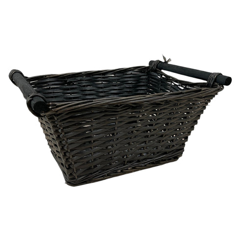 Black Split Willow Rectangular Basket With Handles