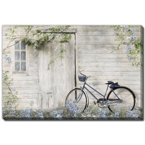 Blue Bike At Barn - Printed Canvas