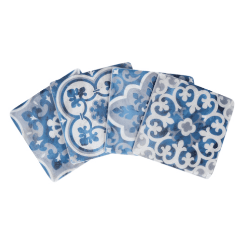 Blue & White Tile Coasters - Set of 4