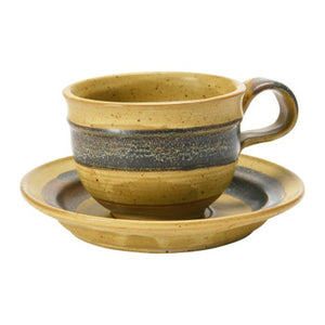 Brown & Beige Stoneware Cup & Saucer