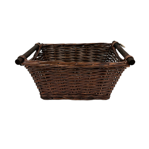 Brown Split Willow Rectangular Basket With Handles