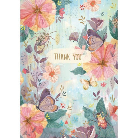 Butterflies & Flowers - Greeting Card - Thank You