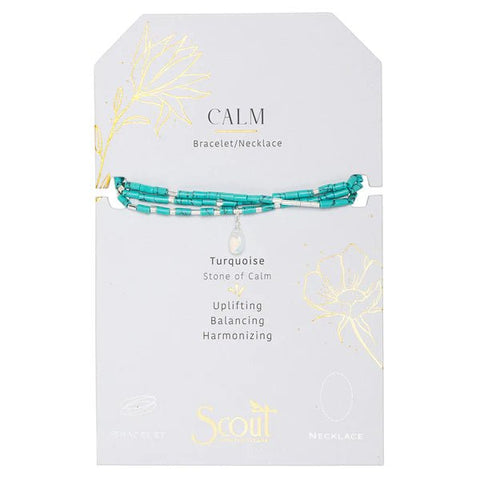 Calm - Turquoise, Opalite & Silver - Teardrop Stone Wrap Bracelet / Necklace