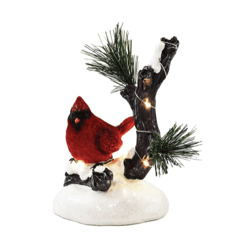 Cardinal On Branch With LED Lights