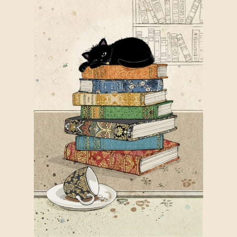 Cat On Books - Greeting Card - Blank