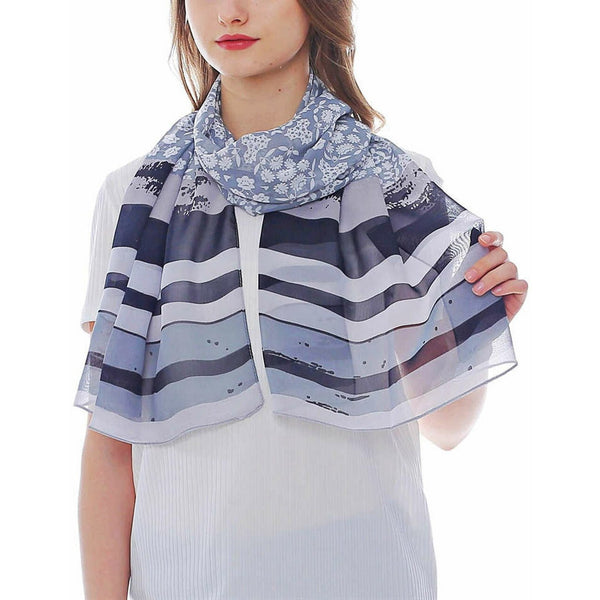 Chiffon Scarf - Floral & Stripes