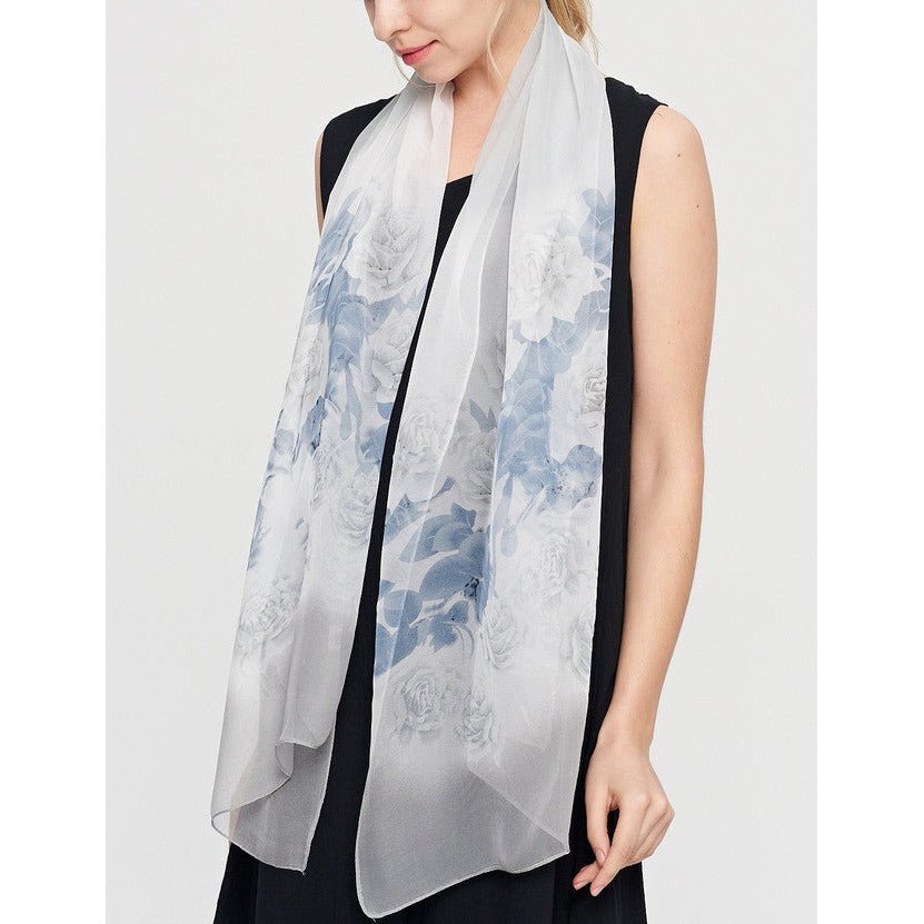 Chiffon Scarf - Grey & Pale Navy Floral