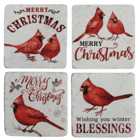 Christmas Cardinals Coasters - Set of 4