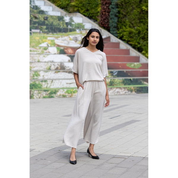 Cordelia Crinkled Cotton Wide Leg Pant