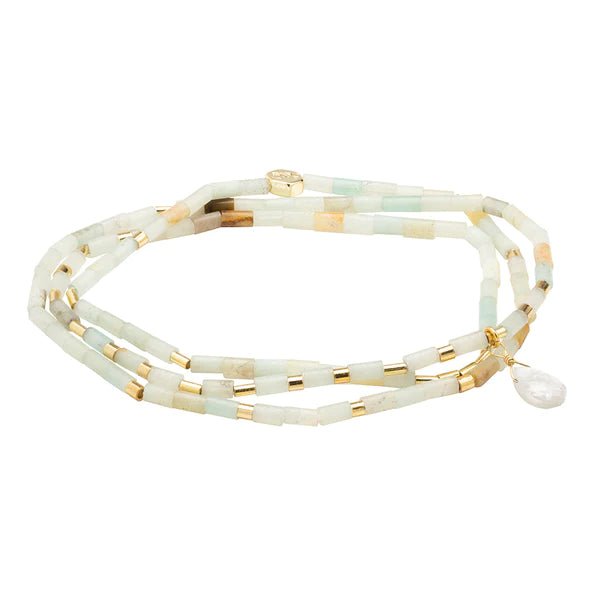 Courage - Amazonite, Howlite & Gold - Teardrop Stone Wrap Bracelet / Necklace