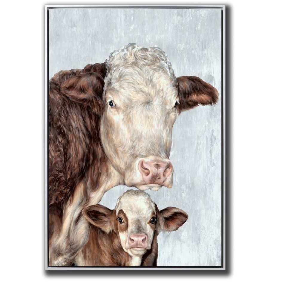 Cow Family - Hand Embellished Canvas In Floating Frame