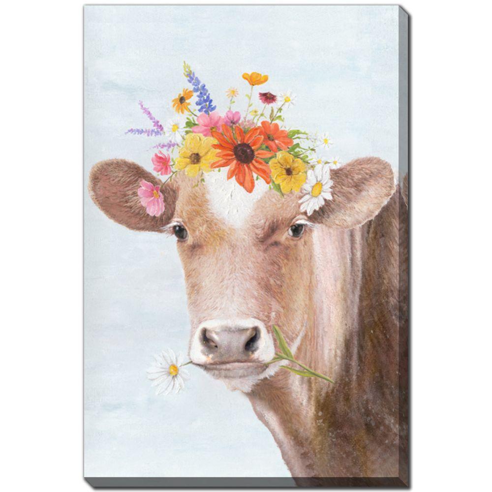 Cow With Flowers - Printed Canvas