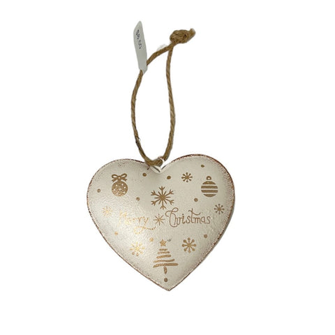 Cream & Gold Snowflake Pattern Heart Ornament