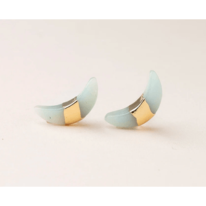 Crescent Moon Stud Earrings - Amazonite & Gold