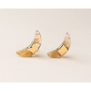 Crescent Moon Stud Earrings - Citrine & Gold