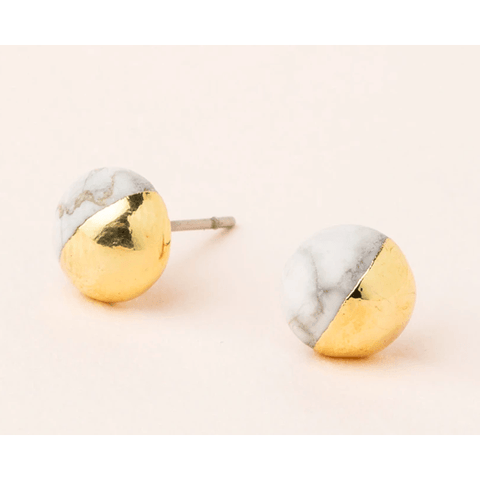 Dipped Stone Stud Earrings - Howlite & Gold