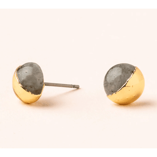 Dipped Stone Stud Earrings - Labradorite & Gold
