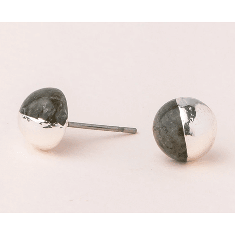 Dipped Stone Stud Earrings - Labradorite & Silver