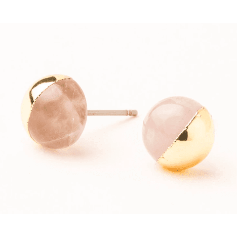 Dipped Stone Stud Earrings - Rose Quartz & Gold