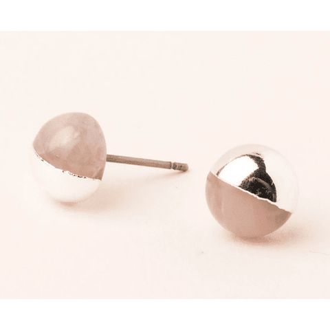 Dipped Stone Stud Earrings - Rose Quartz & Silver