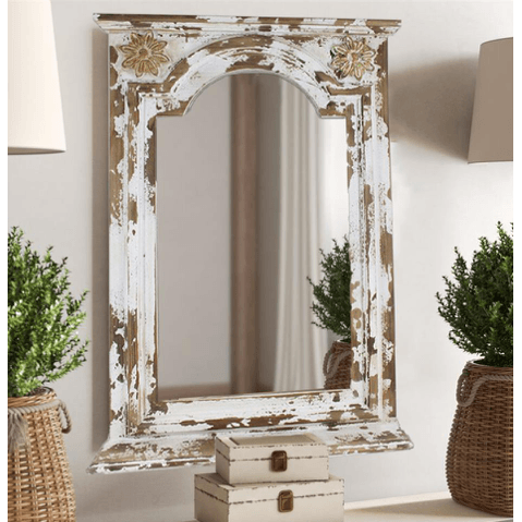 Distressed White Wall Mirror With Arch