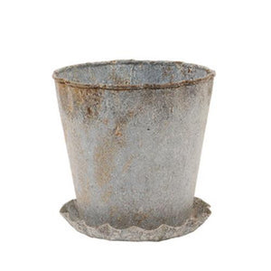 Distressed Zinc Planter With Pleated Saucer