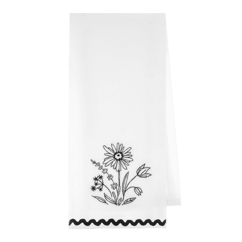 Embroidered Floral Tea Towel