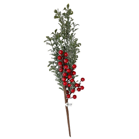 Faux Boxwood & Red Berry Spray