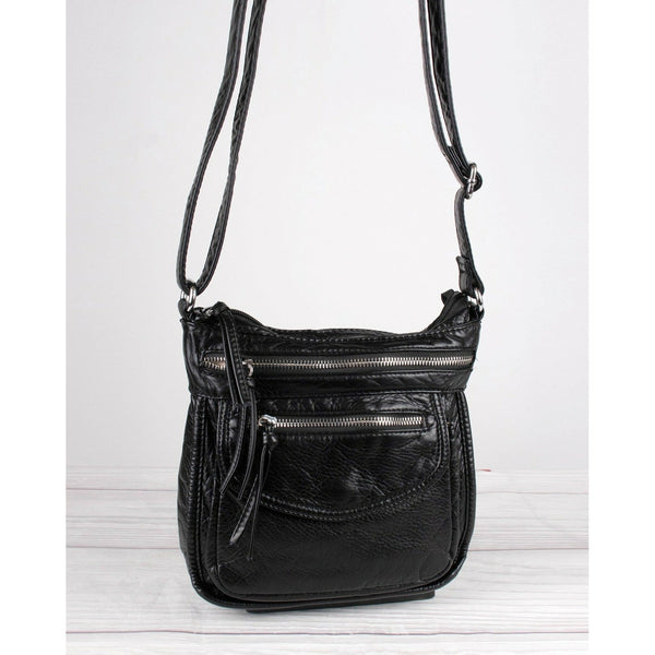 Faux Leather Crossbody Bag With Front Pockets