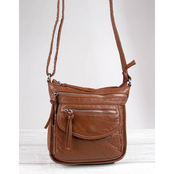 Faux Leather Crossbody Bag With Front Pockets