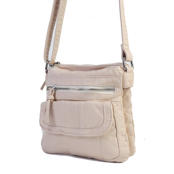 Faux Leather Satchel With Multi Pocket And Front Zipper