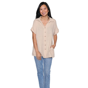 Faye Crinkled Cotton Button Front Top