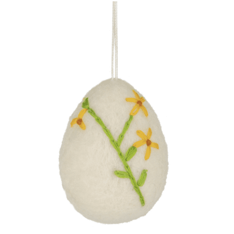 Felt Egg Ornament With Embroidered Floral Pattern