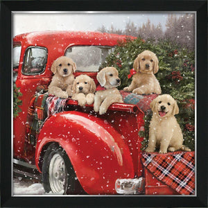 Five Pups In A Truck - Canvas In Frame