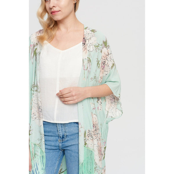 Floral Kimono With Tassels