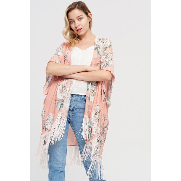 Floral Kimono With Tassels