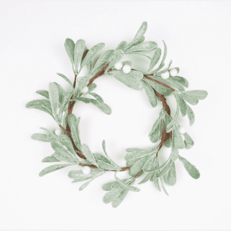 Frosted Faux Mistletoe Branch Candle Ring