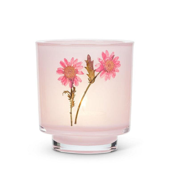 Frosted Votive Holder With Pressed Flowers