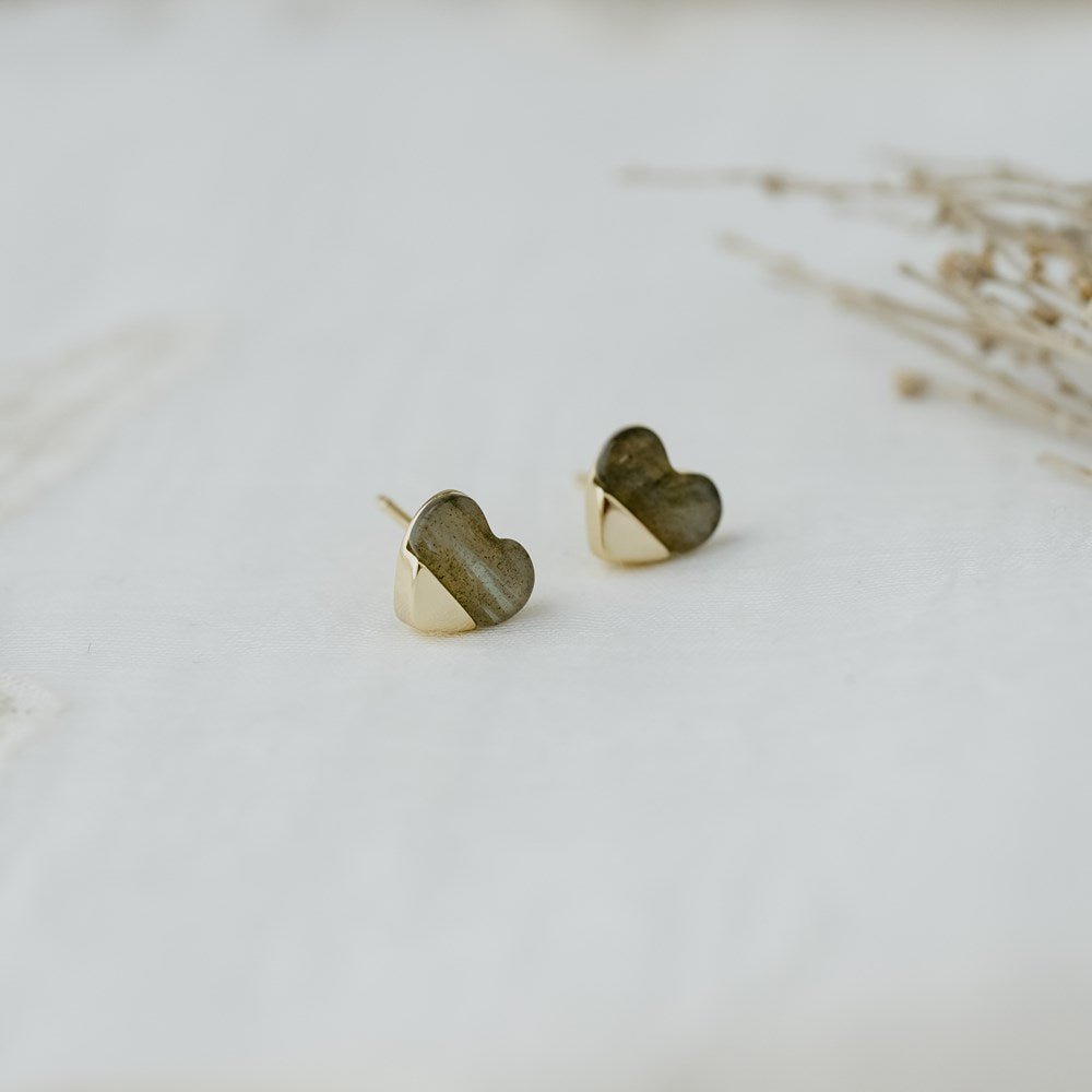 Full Heart Stud Earrings With Labradorite