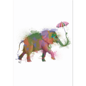 Funky Painted Elephant With Umbrella - Greeting Card - Birthday