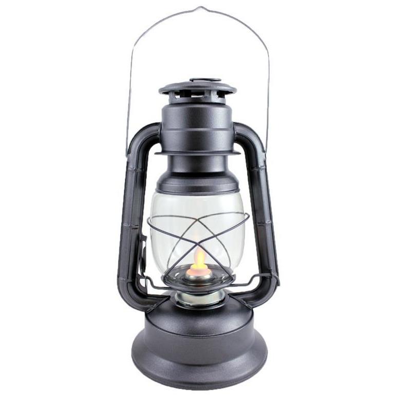 Galvanized Silver Lantern With LED Flickering Flame