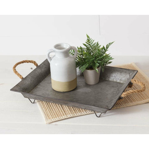 Galvanized Tray With Rope Handles