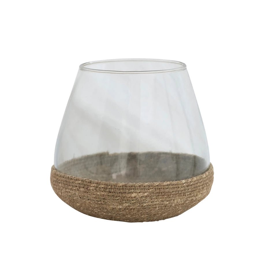 Glass Candle Holder / Vase With Woven Jute Base