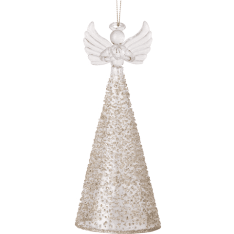 Gold Glitter Glass Angel Ornament