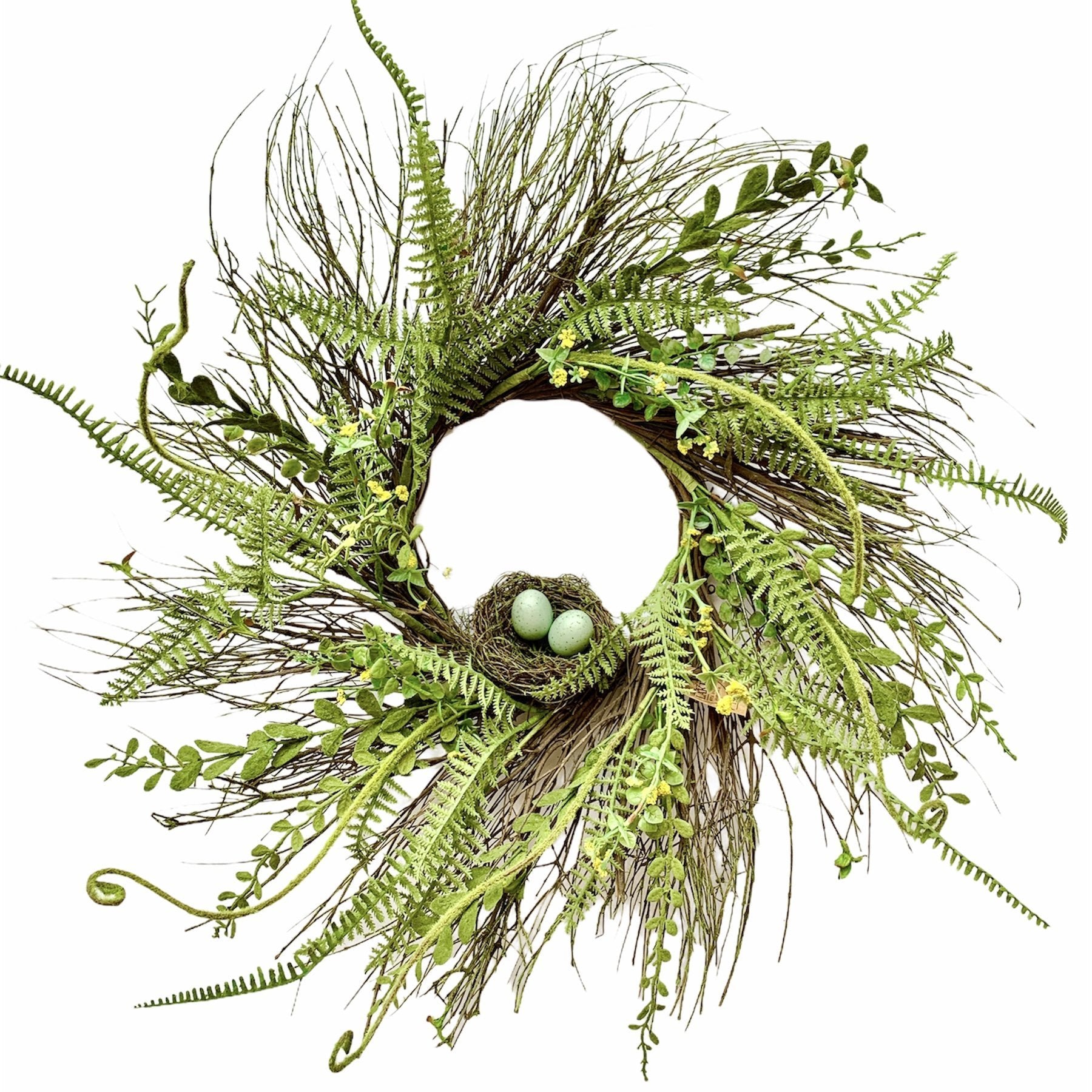 Green Fern & Willow Wreath With Birds Nest