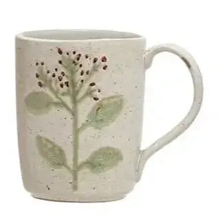 Hand-Painted Stoneware Mug With Botanicals